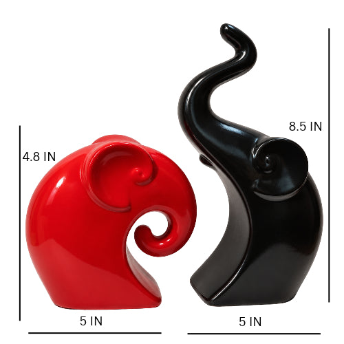 Glossy red and black abstract elephant showpiece set - luxury artistic home decor showpiece for living room, office, study and tabletop decoration