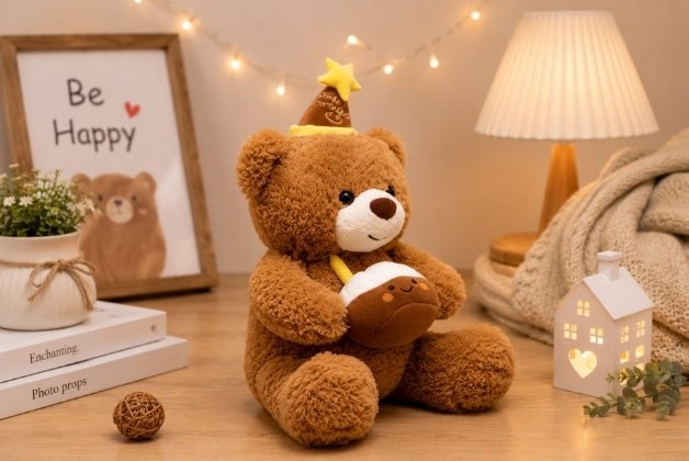 HAPPY BIRTHDAY TEDDY WITH LIGHT AND SOUND | RABBIT FUR SUPER SOFT TOY FOR BOYS & GIRLS | CUDDLY GIFT TOY FOR TODDLERS & BABIES