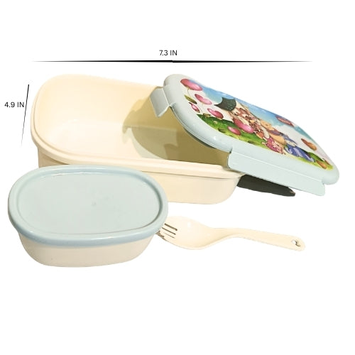 Kids Cartoon Lunch Box with Spoon, Fork & Sauce Container | Cute School Tiffin Box for Boys & Girls