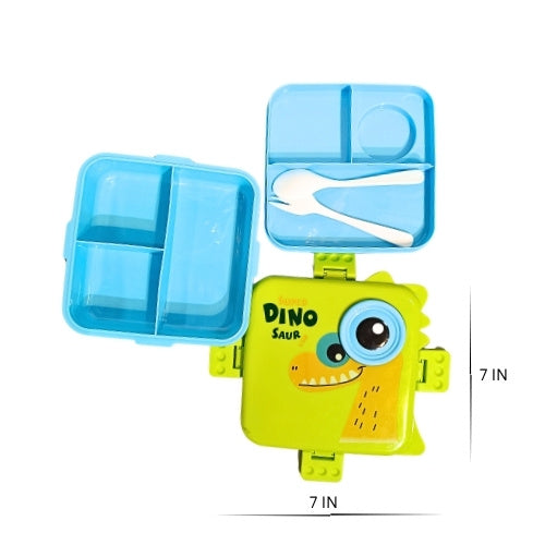 Dino / Cat Kids Lunch Box Set with Spoon, Fork & Sauce Container