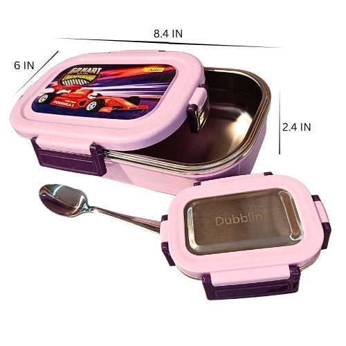 Kids Insulated Lunch Box with Stainless Steel Inner Container | BPA Free Leakproof Tiffin Box | 4 Side Lock Food Container for School & Travel
