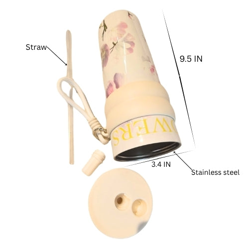 Flower Printed Stainless Steel Tumbler with Straw & Lid