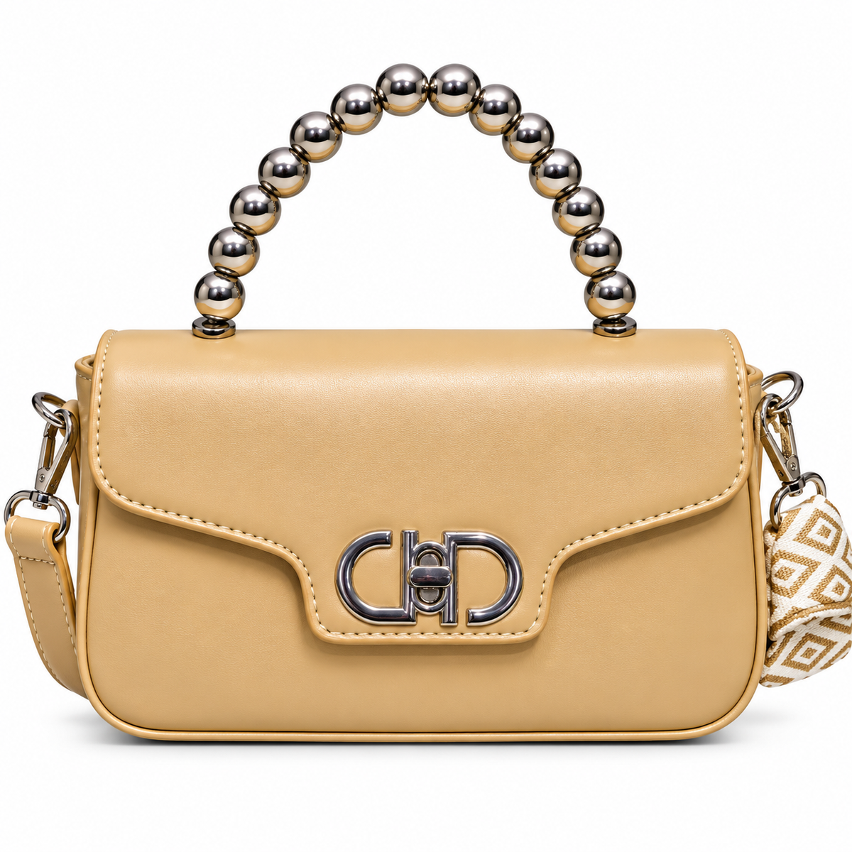 Premium Lime Green Beaded Handle Sling Bag for Women | Detachable Strap Party Wear Handbag
