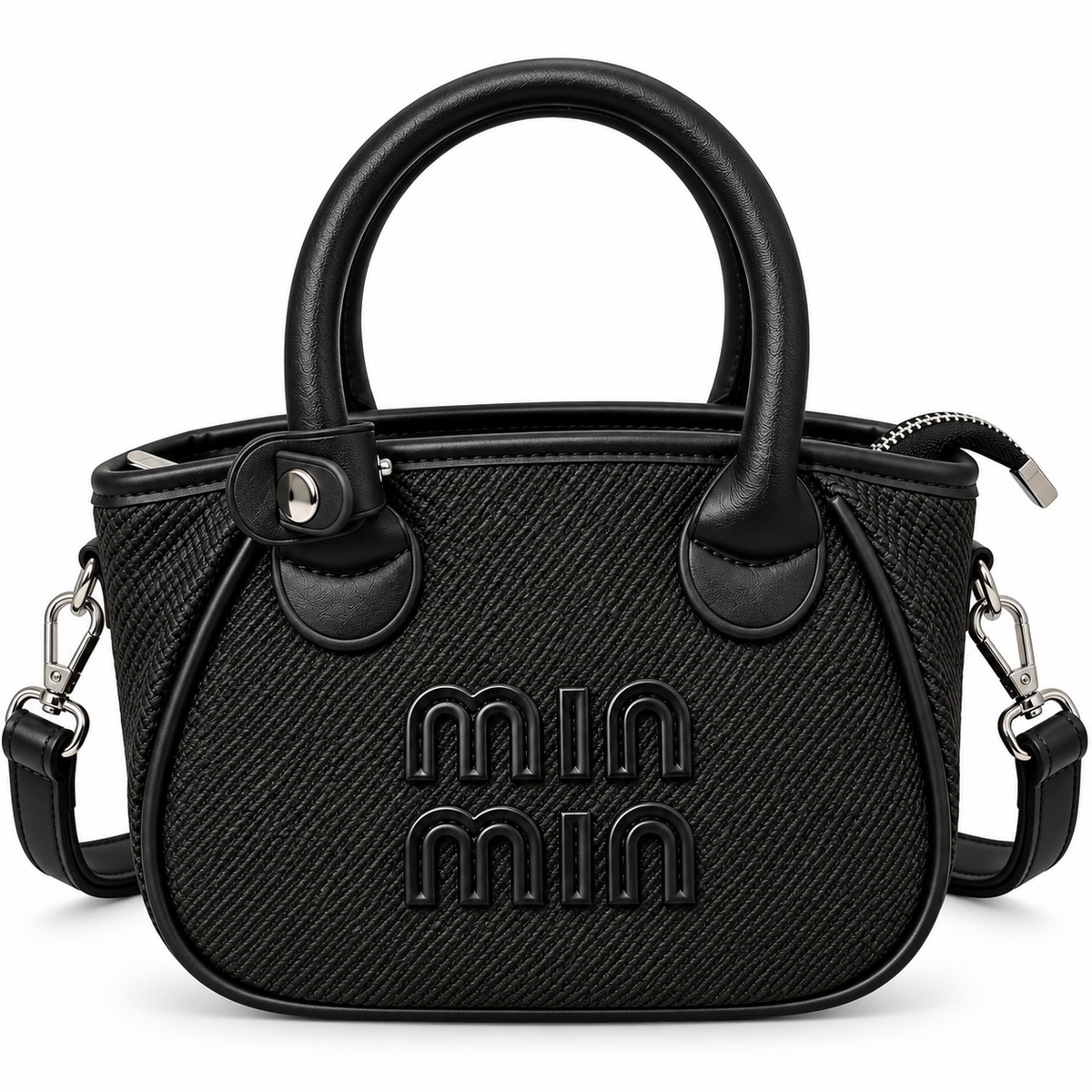 Min Min Stylish Handbag | 2 Zipper Tote Bag with Detachable Adjustable Shoulder Strap | Textured Fashion Purse for Girls & Women