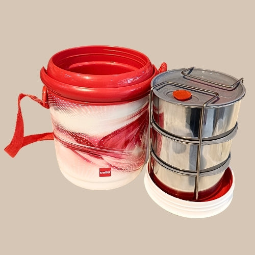3 Container Insulated Lunch Carrier Set | Stainless Steel Tiffin Box with Carry Handle | Leak Proof Food Storage for Office & School