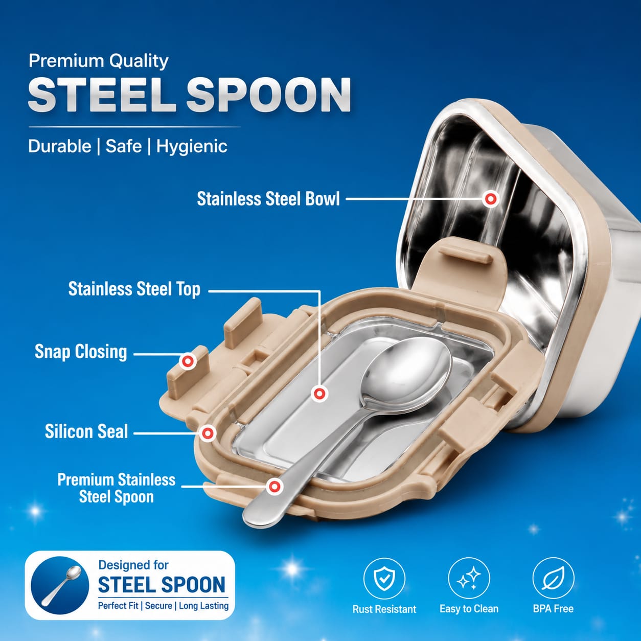Frozen Princess Kids Lunch Box with Stainless Steel Spoon | Insulated Steel Tiffin Box | Leak-Proof & Food Grade | Pink