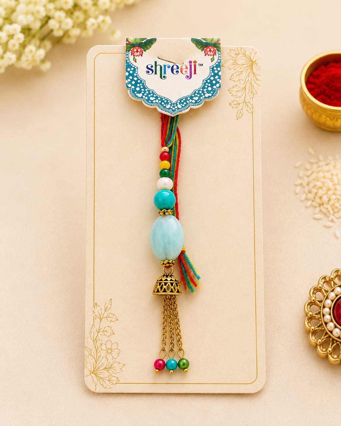 Designer Colorful Beads Hanging Rakhi | Traditional Fancy Rakhi for Raksha Bandhan