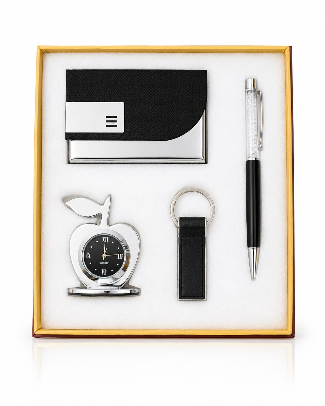 Premium 4-in-1 Executive Gift Set – Pen, Card Holder, Keychain & Apple Desk Clock