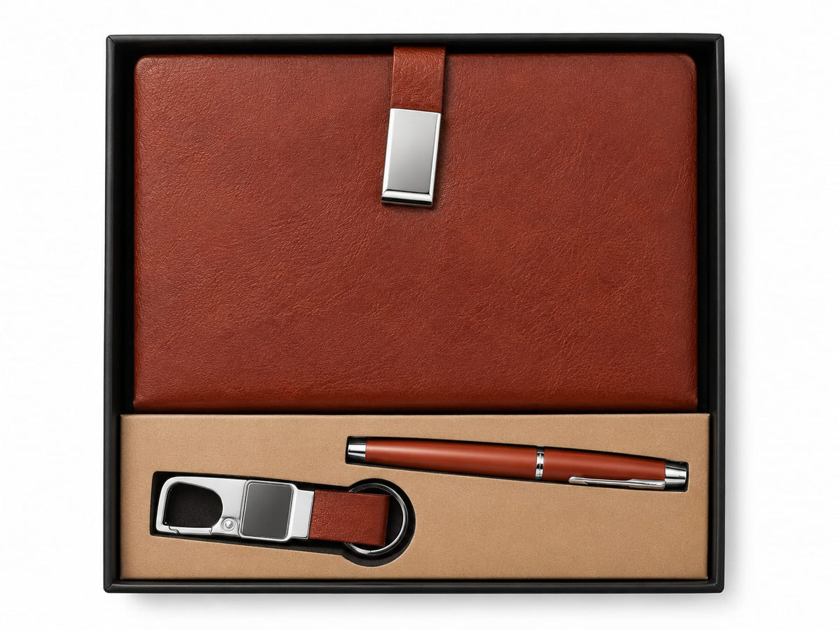 Luxury Brown Diary, Pen & Keychain Gift Box