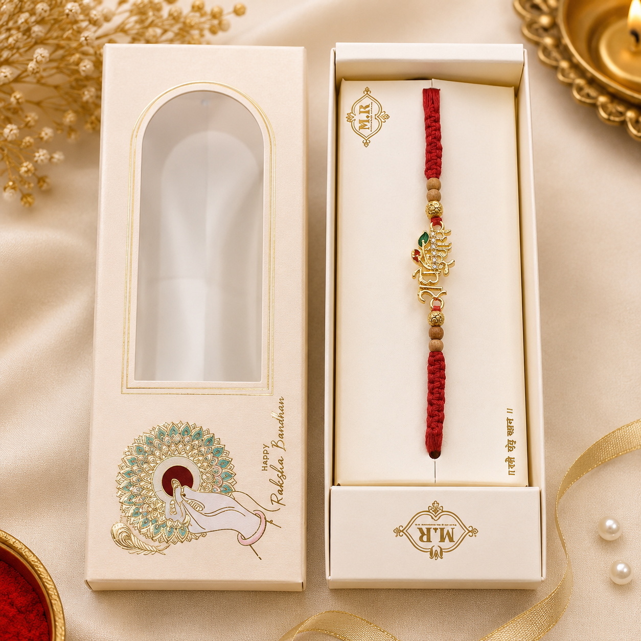 Premium AD Radhe shyam Metal charm Premium Packing Box Rakhi for Brother – Divine Raksha Bandhan Special