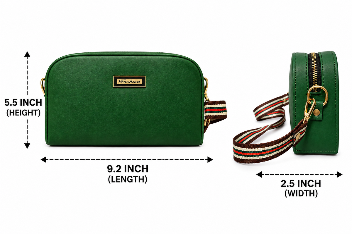 Premium Green Zip Closure Sling / Handbag with Dual Strap for Women