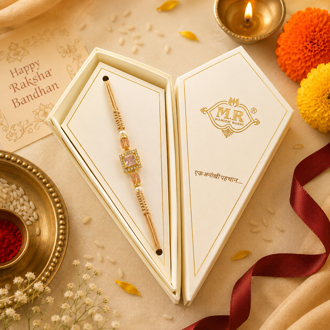 Premium AD Designer Rakhi for Brother – Elegant Gift Box Rakhi
