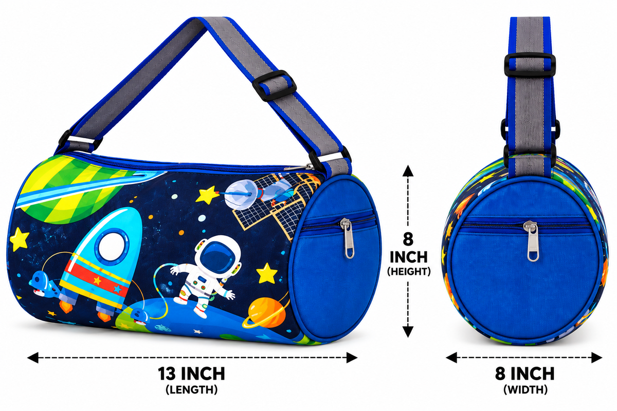 Kids Space & Astronaut Duffle Sling Bag | 1 Zipper Compartment | Adjustable Shoulder Strap | Travel & Sports Bag