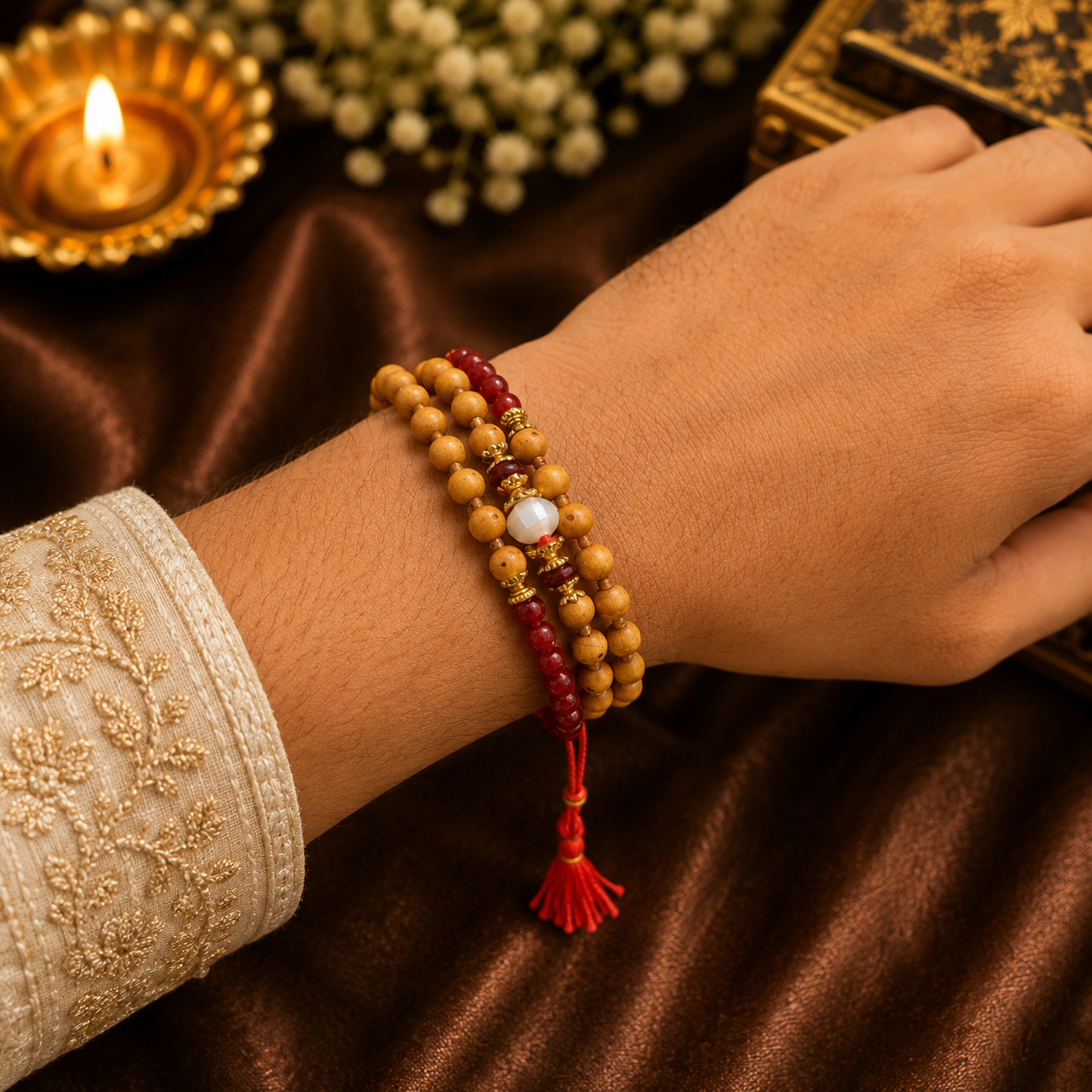 Handcrafted Beaded Rakhi – Premium Festive Collection | 3 Fold Warp Around Rakhi
