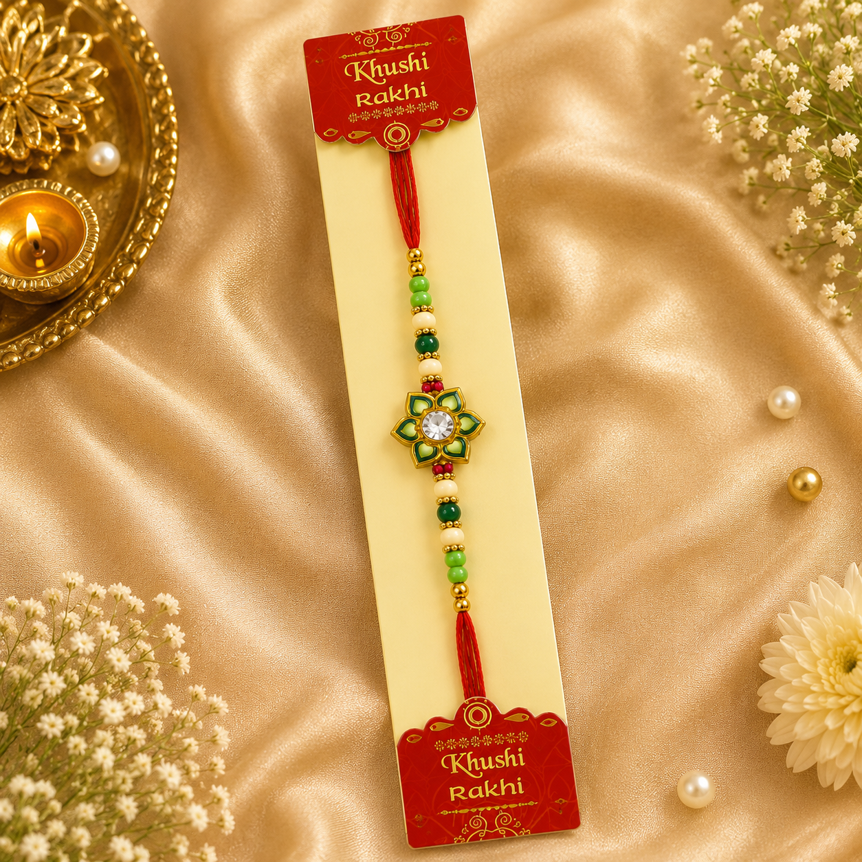 Floral AD Rakhi | Designer Flower Rakhi | Premium Crystal Rakhi