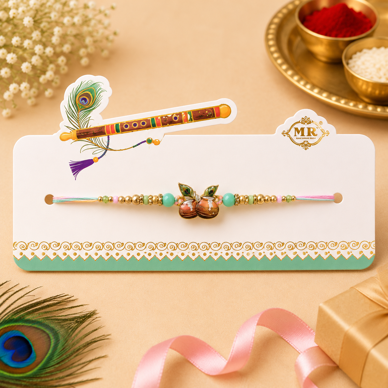 Premium Krishna Matki Rakhi for Brother – Divine Designer Rakhi