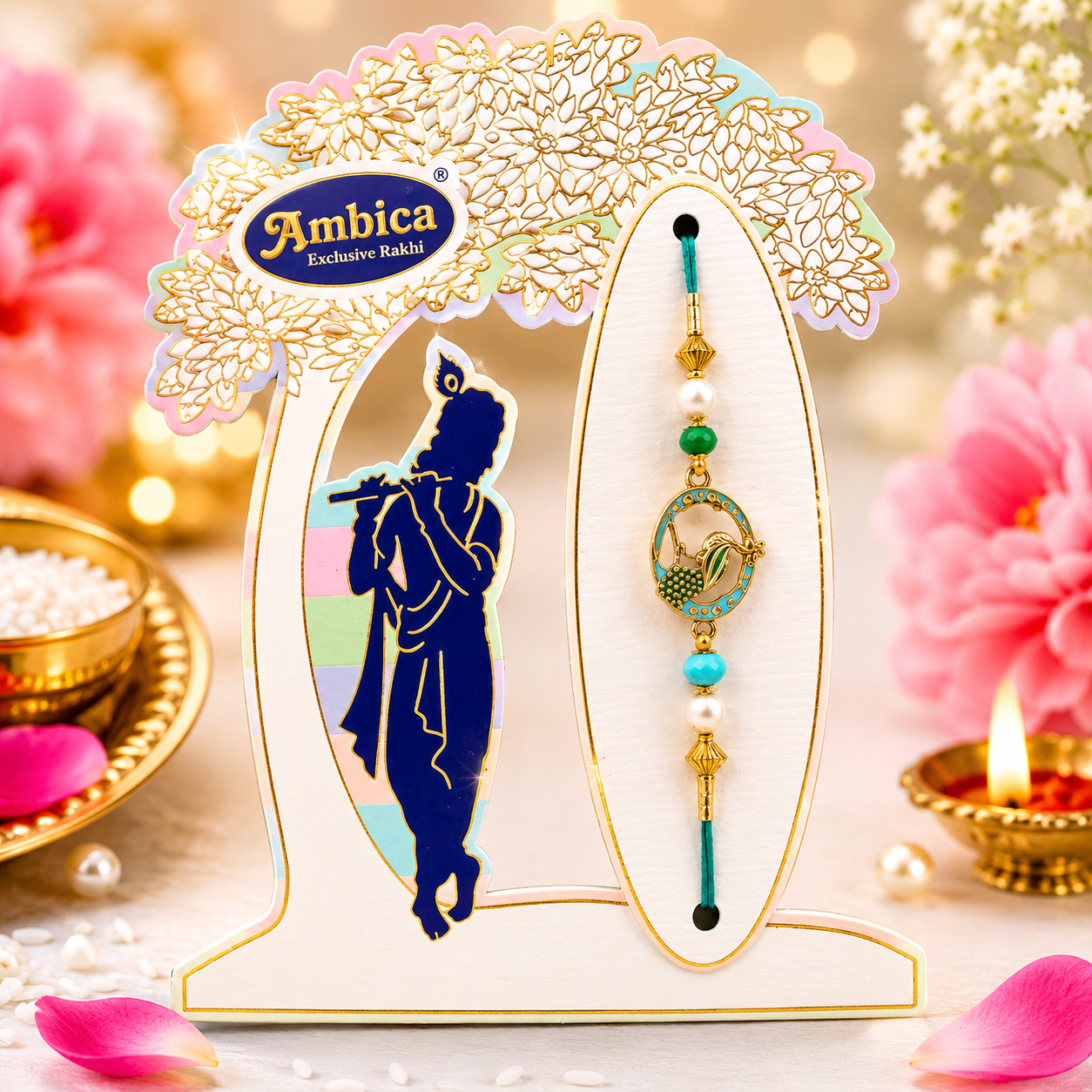Premium Mor & Krishna Rakhi for Brother – Divine Designer Rakhi