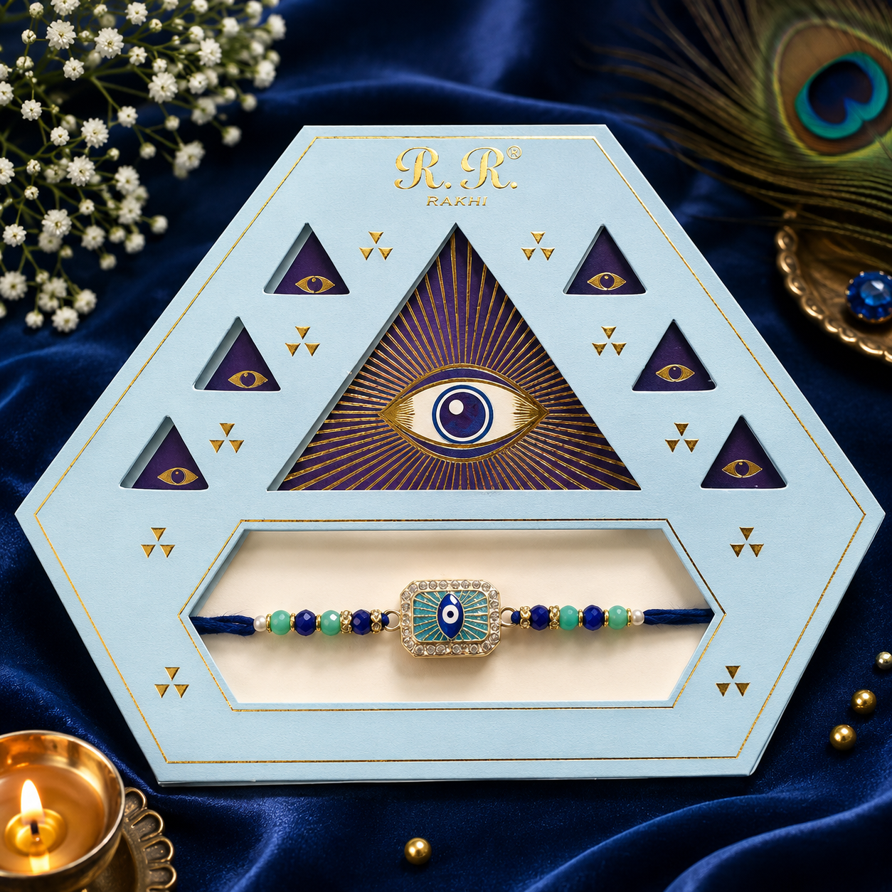 Premium AD Evil Eye Designer Rakhi for Brother – Nazar Protection Rakhi