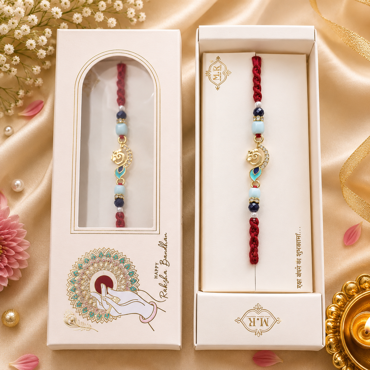Premium AD Designer Peacock Rakhi for Brother – Elegant Raksha Bandhan Special Premium Packing Box Rakhi
