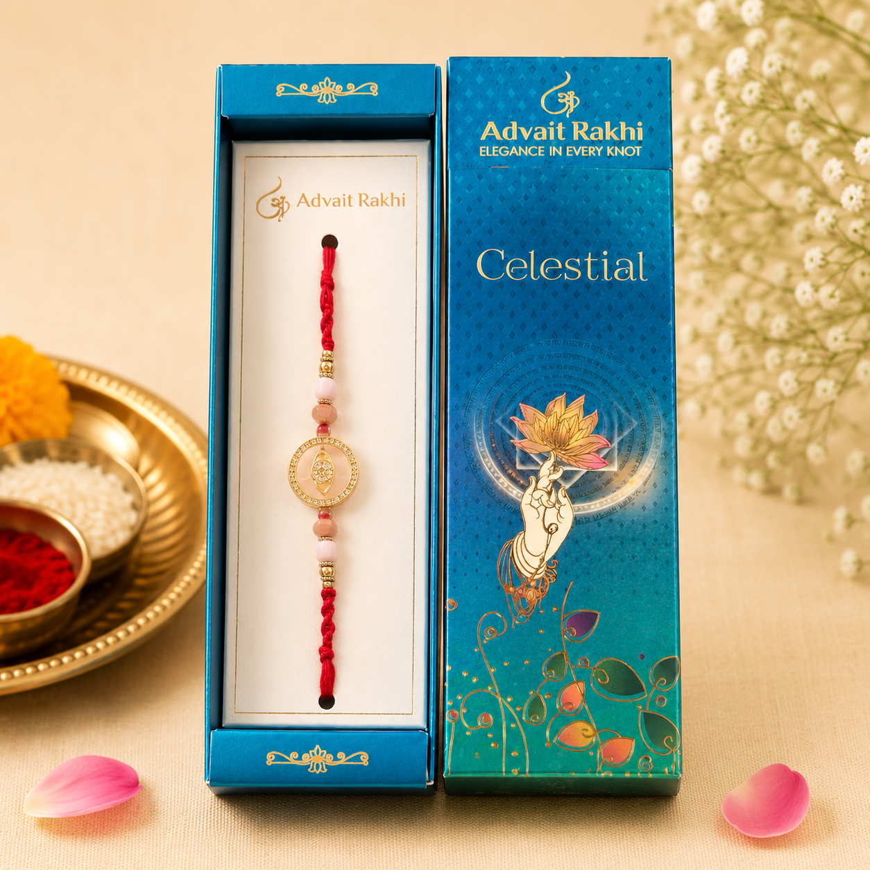 Premium AD Designer Stone Mother of Pearl Rakhi for Brother – Elegant Raksha Bandhan Rakhi