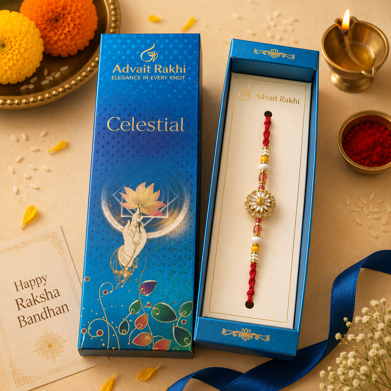 Premium AD Spinning Designer Rakhi for Brother – with Premium Box Packing