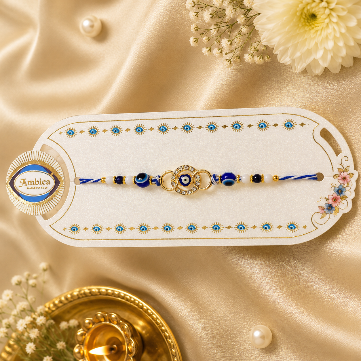 Premium Evil Eye AD Rakhi | Nazar Protection Designer Rakhi | Blue Bead Rakhi