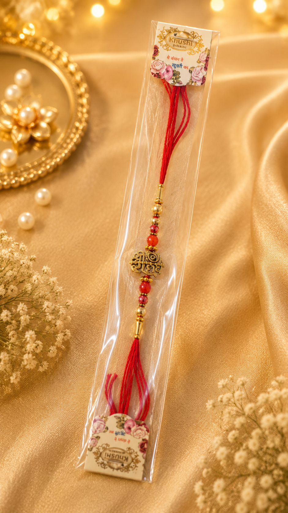 Shree Radhe Rakhi | Spiritual Metal Charm Rakhi | Devotional Rakhi