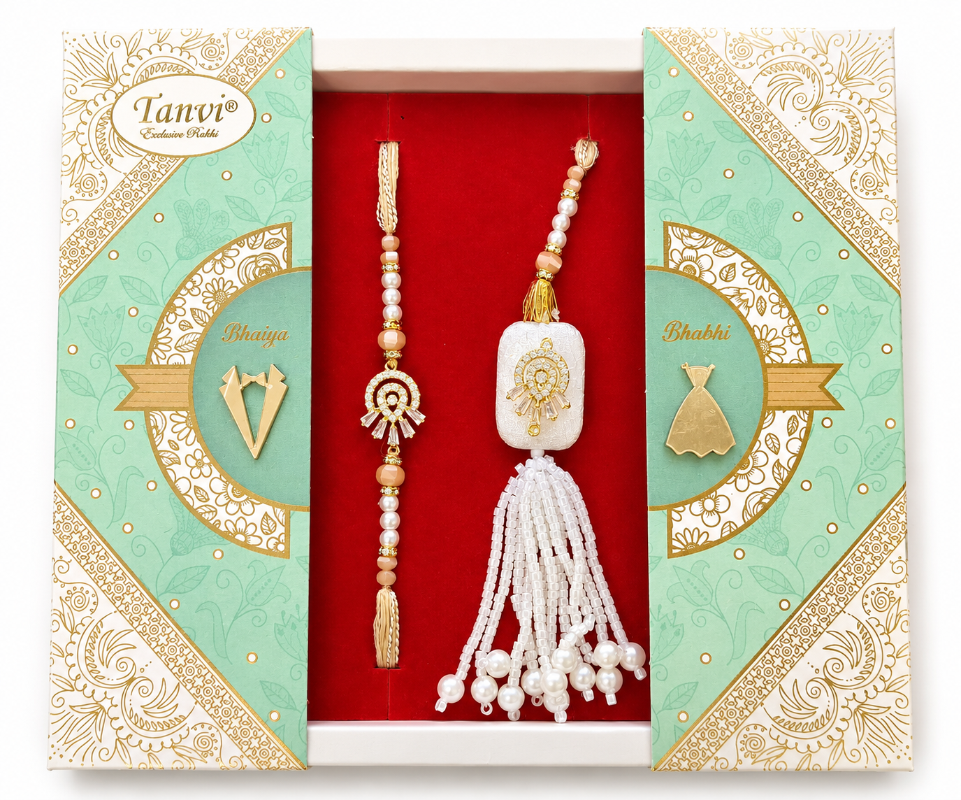 Premium Box AD Bhaiya Bhabhi Rakhi Set | Heavy Metal Charm Designer Rakhi