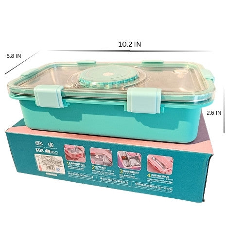 Premium Stainless Steel Compartment Lunch Box | Leak-Proof Bento | Pink & Green