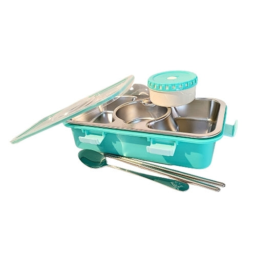 Premium Stainless Steel Compartment Lunch Box | Leak-Proof Bento | Pink & Green