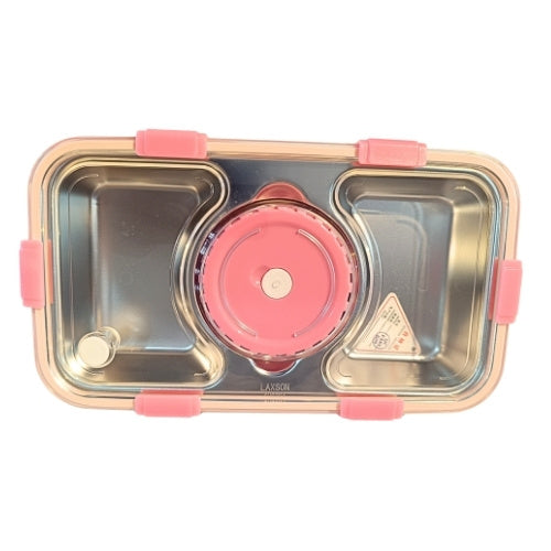 Premium Stainless Steel Compartment Lunch Box | Leak-Proof Bento | Pink & Green