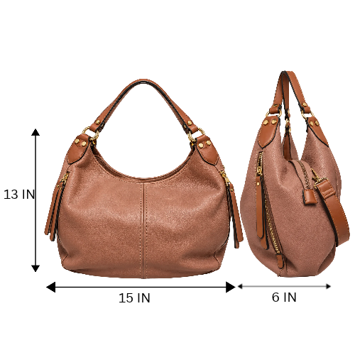 Soft Textured Hobo Shoulder Bag with Adjustable Strap – Dusty Rose