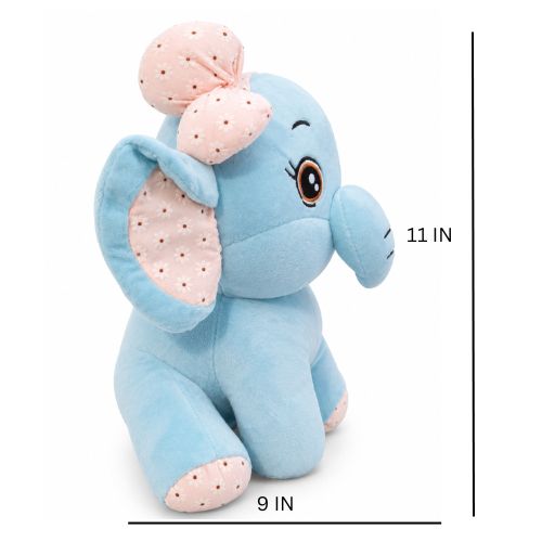 Cute Blue Elephant Plush Soft Toy with Pink Bow – Soft &amp; Huggable Toy for Kids