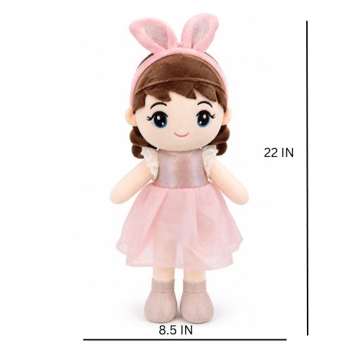 Bunny Girl Plush Doll – Soft &amp; Huggable Rabbit Doll in Pink Dress for Kids