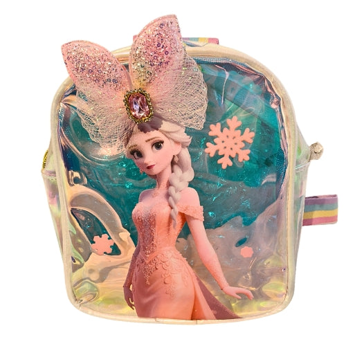 Girls Mini Backpack with Glitter Bow | Cute Cartoon Kids Backpack | 1 Zipper Small Bag