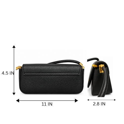 Black baguette party sling handbag with gold clasp