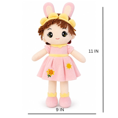 Cute Bunny Girl Plush Doll – Soft & Huggable Rabbit Doll with Pink Dress for Kids