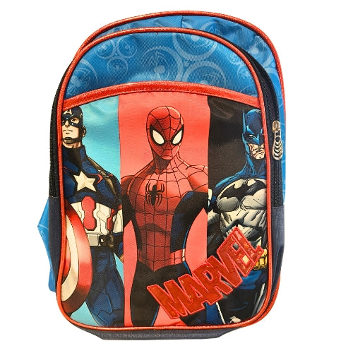 Avengers School Backpack for Kids | 4 Zipper Spacious School Bag with 1 Bottle Pocket | Stylish Red &amp; Blue Backpack