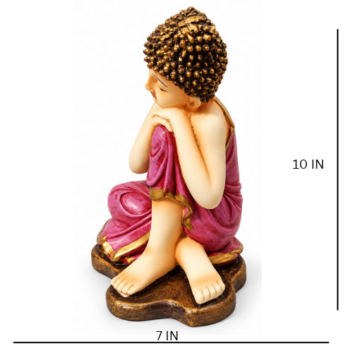 Serene pink robed buddha figurine with golden accents - luxury artistic home decor showpiece for living room, office, study and tabletop decoration