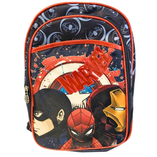 Marvel Kids School Backpack | 4 Zipper Spacious School Bag | Spider-Man Iron Man Printed  with Side Pockets