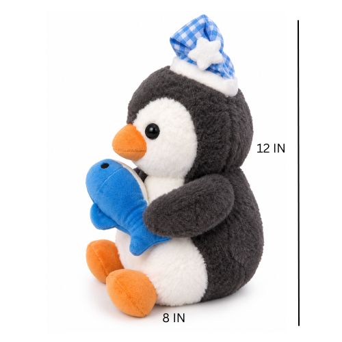 Cute Penguin Plush Soft Toy with Blue Fish – Soft &amp; Huggable Teddy for Kids