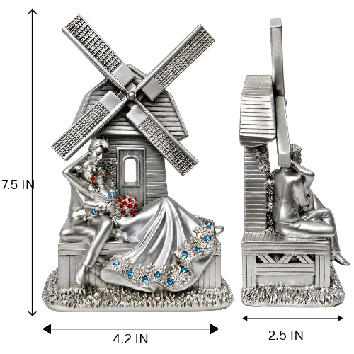 Silver windmill couple showpiece for home decor