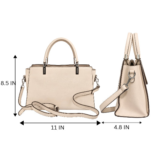Elegant Cream Structured Handbag for Women – 2 Zip Compartments