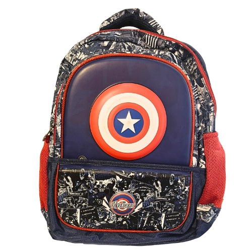 Avengers Captain America School Backpack for Boys | 4 Zipper Spacious Bag with 2 Bottle Pockets | Lightweight Backpack