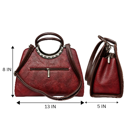 Elegant Burgundy Ring Handle / Sling and Detachable Strap