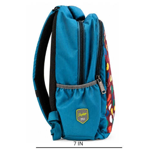 Blue School Backpack with 4 Zipper Compartments, Front Heart Print, Side Bottle Pockets &amp; Air Mesh Back – School &amp; Picnic Bag