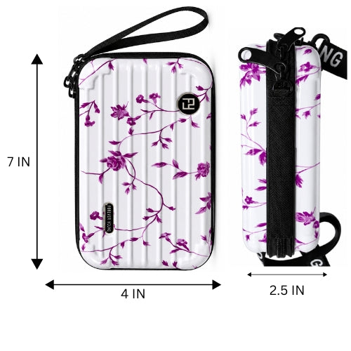 floral hard shell crossbody sling bag with adjustable strap and zip closure