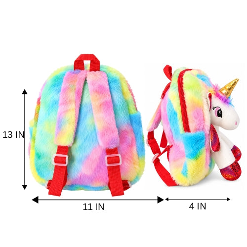 Rainbow Plush Unicorn Backpack for Girls – Soft Furry School & Travel Bag