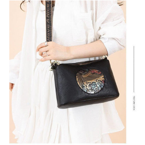 Premium Leather Look 3 Partition Elephant Print Sling & Shoulder Bag for Women