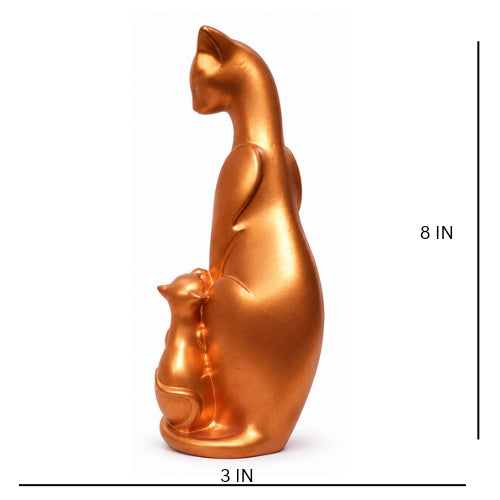 Elegant copper Designe cat and kitten showpiece - luxury artistic home decor showpiece for living room, office, study and tabletop decoration